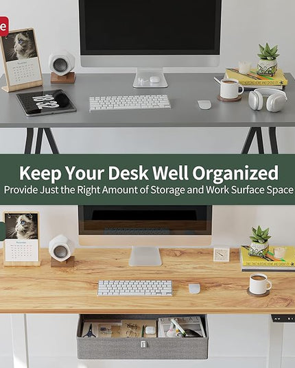 FEZIBO 63 x 24 Inches Standing Desk with Drawer, Adjustable Height Electric Stand up Desk with Storage, Sit Stand Home Office Desk, Ergonomic Computer Desk, Light Rustic - LeafyLoom