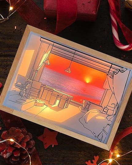 Decorative Lamp on Desk, Warm Seaside Design Desktop Illustration Light, USB Low Power Desk Lamp with Morning/Afternoon/Sunset 3 Modes - LeafyLoom
