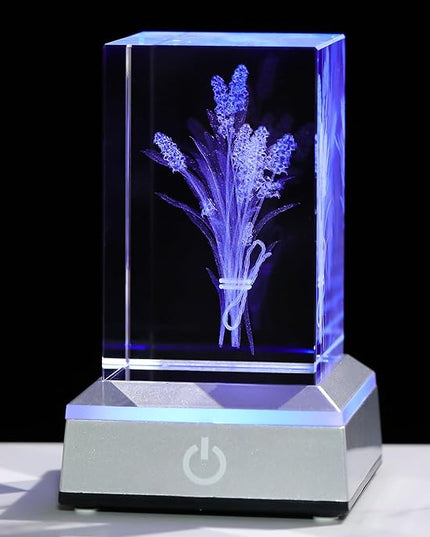 3D Crystal Lavender Gifts For Women - Lavender Flowers with Colorful Light Base Laser Engraved - Fake Flower Lavender Figurines Room Party Classroom Nature Decor Lavendar Statue Decorative Birthday De - LeafyLoom