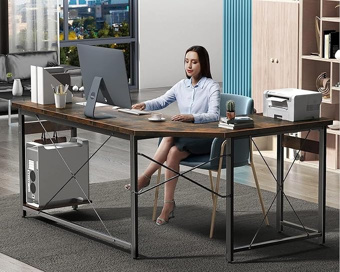 Coleshome 59" L Shaped Gaming Desk, Corner Computer Sturdy Home Office Table, Writing Larger Workstation, Vintage - LeafyLoom
