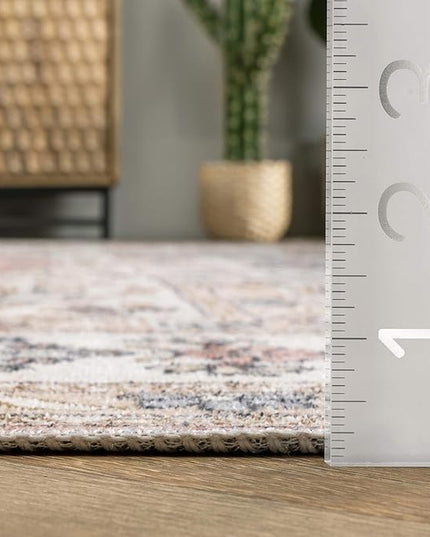 NuLOOM Ren Vintage Floral Machine Washable Ultra Thin Runner Rug, 2' 6" x 6', Peach - LeafyLoom