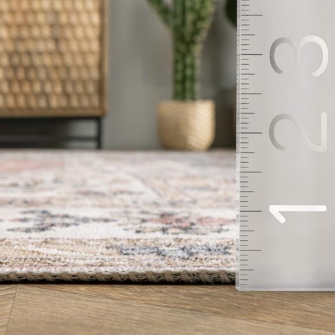 NuLOOM Ren Vintage Floral Machine Washable Ultra Thin Runner Rug, 2' 6" x 6', Peach - LeafyLoom