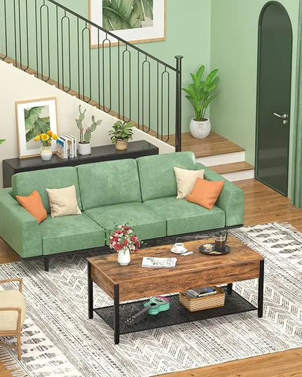 Homieasy Coffee Table, Lift Top Coffee Table with Storage Shelf and Hidden Compartment, Modern Lift Top Table for Living Room, Wood Lift Tabletop, Metal Frame - Rustic Brown - LeafyLoom