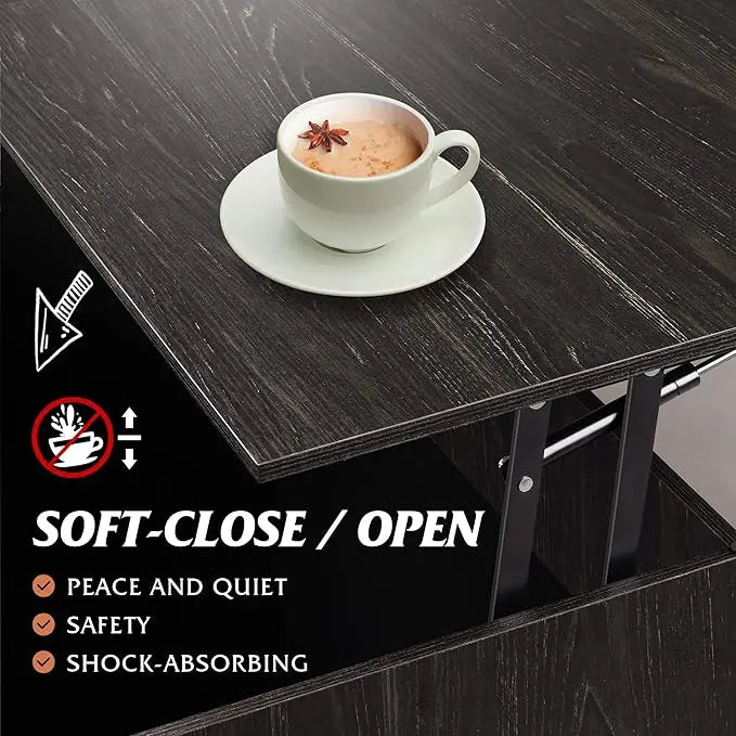 WLIVE Lift Top Coffee Table with Storage, Coffee Table with Lifting Top & Sliding Top, Wood Coffee Table for Living Room, Modern Center Table with 2 Hidden Compartment for Home, Office, Charcoal Black - LeafyLoom