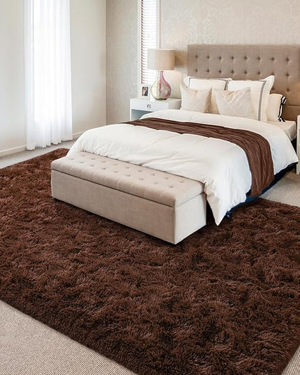 5x8 Large Area Rugs for Living Room, Super Soft Fluffy Modern Bedroom Rug, Brown Coffee Indoor Shag Fuzzy Carpets for Girls Kids Nursery Room Home Decor - LeafyLoom