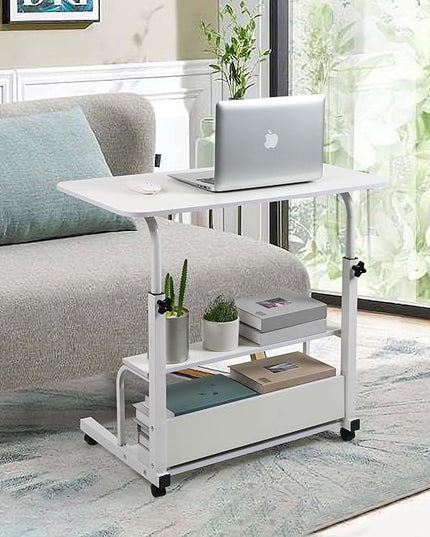 Height Adjustable Home Office Desk Movable Convenient Desk Small Spaces Computer Table Bedside Storage Desk Portable Desk Living Room Sofa Furniture Fashion Desk Size 15.7 * 31.5 Inch Pure White - LeafyLoom