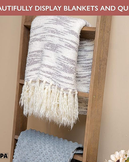 Ilyapa Blanket Ladder for Living Room, Ladder Blanket Holder - Rustic Decorative Quilt Ladder, Barnwood Blanket Ladders for Living Room, Farmhouse Decor, Quilt Ladder - LeafyLoom