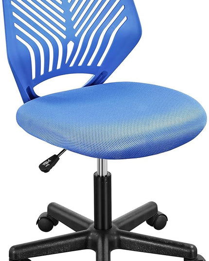 Yaheetech Students Desk Chair Low-Back Armless Study Chair Swivel Task Chair Cute Bedroom Chair with Lumbar Support Adjustable Height for Youth, Blue - LeafyLoom