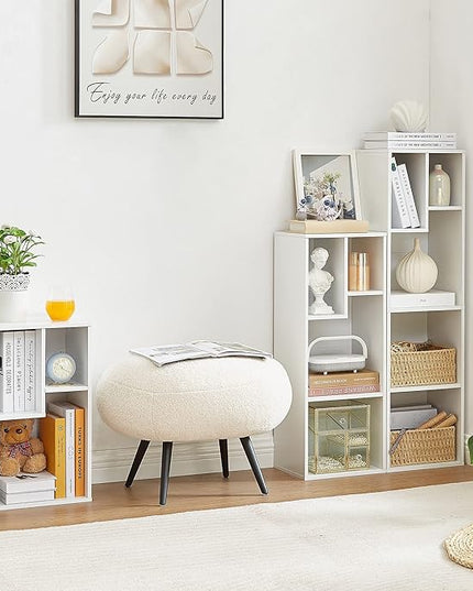 VECELO 3-Cube Open Bookcase, Small Bookshelf with Height Difference Shelves for Most Books, Horizontal Available, 2-Tier Storage Organizer for Home Office, Living Room, Pearl White - LeafyLoom