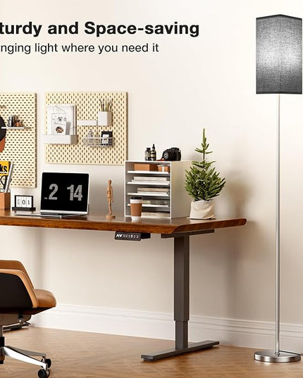 Ambimall Remote Control Floor Lamp, Stepless Dimmable, 64 Inches Tall, Include 9W Bulb, Standing Lamp for Living Room Bedroom Office (Black & Sliver) - LeafyLoom