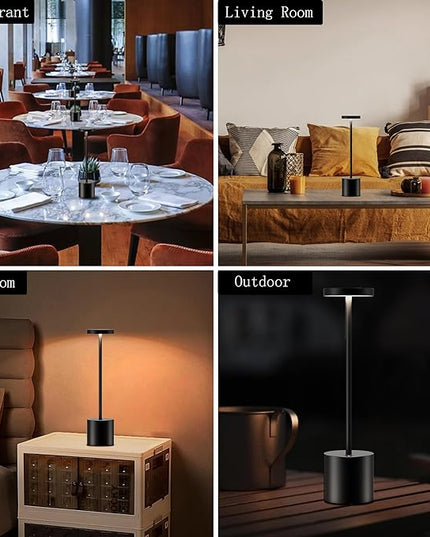 Cordless Table Lamp Set of 2, 6000mAh Rechargable Battery Operated Desk Lamp, 3 Color Stepless Dimming Tables Lights for Outdoor Dining Restaurant Patio Backyard BBQ - LeafyLoom