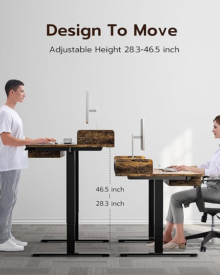 Standing Desk with Drawers 63x30 Inches large Standing Desk,Adjustable Height Desk with 4 PU Drawers,Storage Shelvers Sit Stand Up Desk,Home Office Computer Desk(Rustic Brown) - LeafyLoom