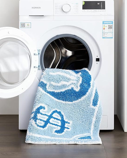 RoomTalks Coastal Beach Bathroom Rugs Non Slip Light Blue Turquoise Cute Bath Mat Washable, Cartoon Money Tufted Rug Boho Funky Aesthetic Cool 2x3 Small Throw Rugs for Bedroom Kitchen Living Room - LeafyLoom