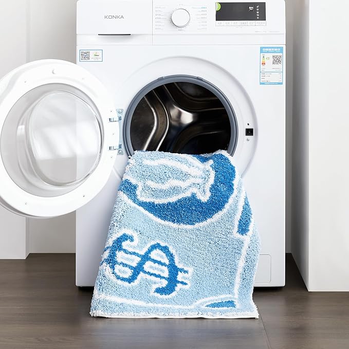 RoomTalks Coastal Beach Bathroom Rugs Non Slip Light Blue Turquoise Cute Bath Mat Washable, Cartoon Money Tufted Rug Boho Funky Aesthetic Cool 2x3 Small Throw Rugs for Bedroom Kitchen Living Room - LeafyLoom