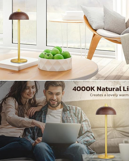 Rechargeable Cordless Table Lamp - 5000mAh Battery Powered Lamp, 3 Color Modes Stepless Dimming LED Table Light with Memory Function for Indoor, Outdoor, Dinner, Patio, Cafe.(Wood Grain) - LeafyLoom