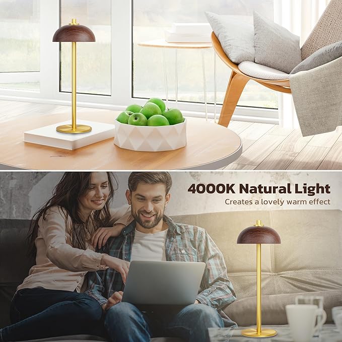 Rechargeable Cordless Table Lamp - 5000mAh Battery Powered Lamp, 3 Color Modes Stepless Dimming LED Table Light with Memory Function for Indoor, Outdoor, Dinner, Patio, Cafe.(Wood Grain) - LeafyLoom