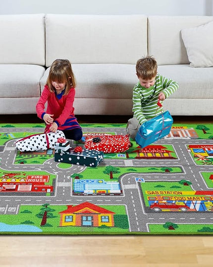 Kids Carpet Playmat Rug 59"x39.4", Car Rug for Kids Cars, Non-Slip Town City Road Map Kids Rug for Playroom Bedroom Boys, Kids Car Mat Road Rug, Track Rug Car Play Rug for Kids (59X39.4 INCH) - LeafyLoom