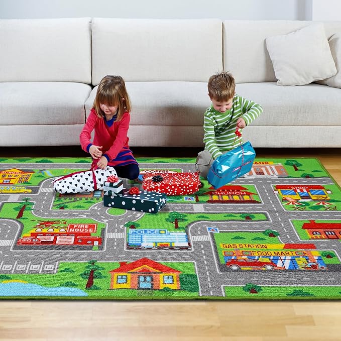 Kids Carpet Playmat Rug 59"x39.4", Car Rug for Kids Cars, Non-Slip Town City Road Map Kids Rug for Playroom Bedroom Boys, Kids Car Mat Road Rug, Track Rug Car Play Rug for Kids (59X39.4 INCH) - LeafyLoom