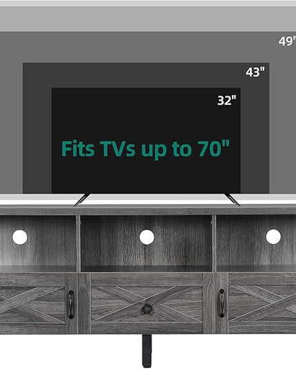 YITAHOME Mid-Century TV Stand for 70/65/60/55 inch, Boho Wood TV Table Farmhouse Media Console with Storage Cabinet and Open Shelves for Living Room, Bedroom, 65 inch, Grey - LeafyLoom