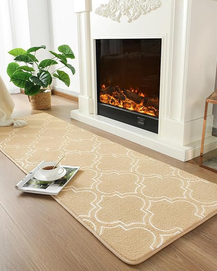 Chicrug Shag Geometric 2x6 Runner Rug for Bedroom, Modern Memory Foam Indoor Hallway Runner Carpet, Fluffy Rug for Living Room Bedside Room Decor for Family, Beige/White - LeafyLoom