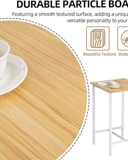 Finnhomy Bar Table, 23.6" Pub Table High Top Table, Square Bar Height Table, Counter Height Cocktail Table, Small Kitchen Table Set for 2, Breakfast for Kitchen, Living Room, Oak Beige and White - LeafyLoom