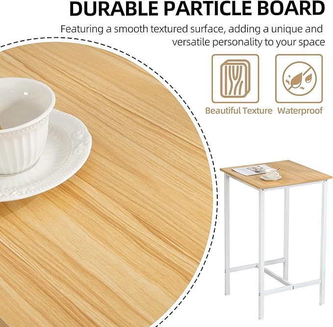 Finnhomy Bar Table, 23.6" Pub Table High Top Table, Square Bar Height Table, Counter Height Cocktail Table, Small Kitchen Table Set for 2, Breakfast for Kitchen, Living Room, Oak Beige and White - LeafyLoom
