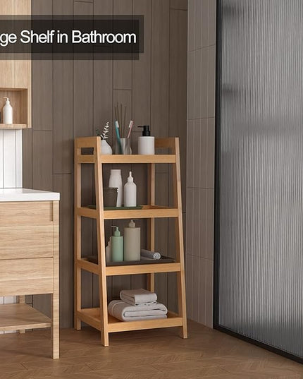 Bamboo Bookshelf, 4 Tier Ladder Shelf, Freestanding Storage Shelf Rack for Bathroom, Kitchen, Living Room - LeafyLoom