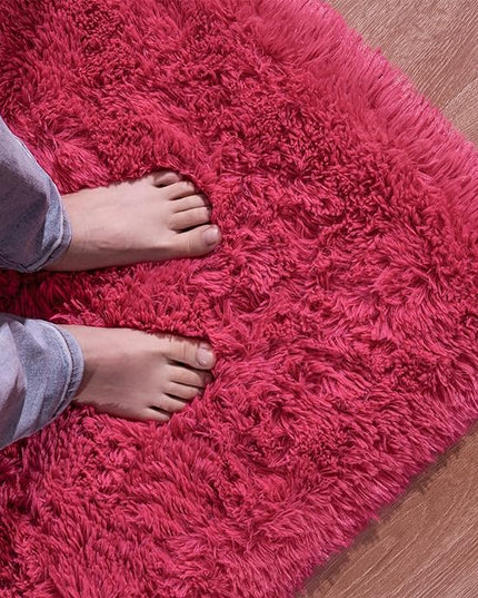 Softlife Rug for Bedroom 4x5.3 Feet Area Rug for Living Room Super Soft Shaggy Rugs for Kids Room Fluffy Fuzzy Carpets Long Plush Bedside Rug Nursery Christmas Home Decoration for Boys Girls, Rose Red - LeafyLoom