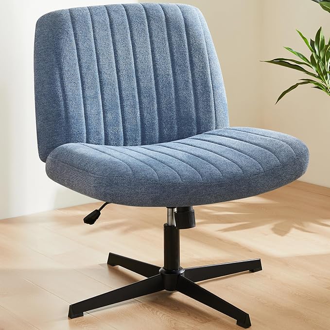 Sweetcrispy Office Chair No Wheels - Armless Desk Chair No Wheels Cross Legged Office Chair Wide Swivel Home Office Desk Chairs - LeafyLoom