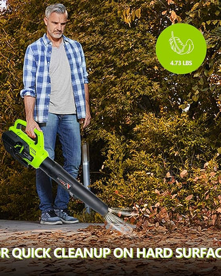 Leaf Blower Cordless,580CFM/160MPH Electric Leaf Blower with 4.0Ah Battery and Fast Charger, Lightweight Leaf Blowers for Lawn Care, Yard, Garage, Patio & Sidewalk Blowing - LeafyLoom
