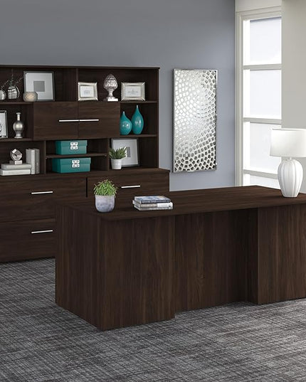 Bush Business Furniture Office 500 Height Adjustable Standing Desk with Storage and Bookcase, 72W, Black Walnut - LeafyLoom