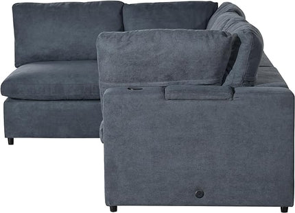Free Combination Convertible Modular Sectional Sofa, 4 Seater Upholstered Sleeper Corner Couch with USB Ports & Wireless Charging & Speaker,Deep-Seat Sofabed for Living Room Office, Gray 105.9" - LeafyLoom