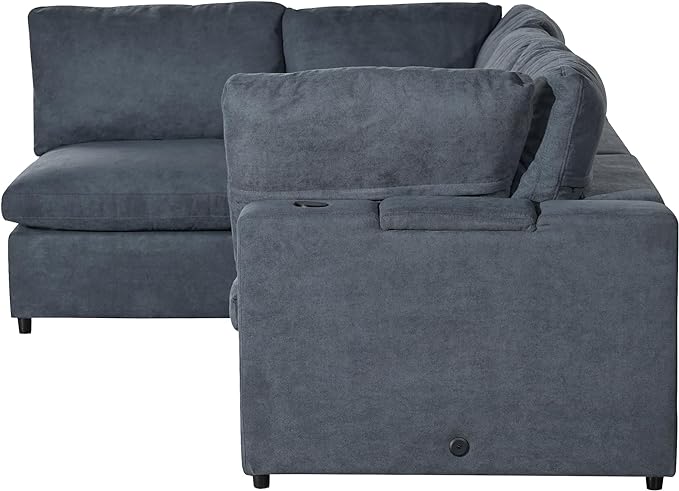 Free Combination Convertible Modular Sectional Sofa, 4 Seater Upholstered Sleeper Corner Couch with USB Ports & Wireless Charging & Speaker,Deep-Seat Sofabed for Living Room Office, Gray 105.9" - LeafyLoom