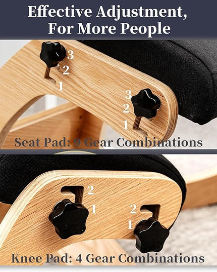 Professional Kneeling Chair with Wooden Computer Stand Comfortable Cushion Adjustable Knee Chair Ergonomic Rocking Posture Chair for Back Pain Relief - LeafyLoom