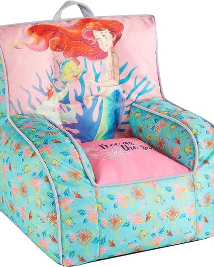 Idea Nuova Disney Little Mermaid Kids and Toddler Canvas Bean Bag Chair with Piping & Top Carry Handle - LeafyLoom