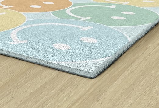 Flagship Carpets Schoolgirl Style Pastel Rainbow Smileys Educational Area Rug for Kids Room Seating Décor, Children's Classroom, Play Carpet for Teaching and Playroom, 5' x 7'6", Multi - LeafyLoom