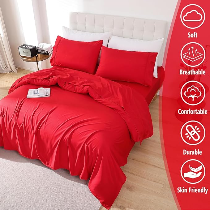 Full Sheet Set - 4 Piece Soft Breathable Bed Sheets for Full Size Bed, Extra Deep Pocket Lxuury Brushed Sheets, Cooling Hotel Bedding Sheets and Pillowcases, Wrinkle Free Oeko-Tex Sheets - LeafyLoom