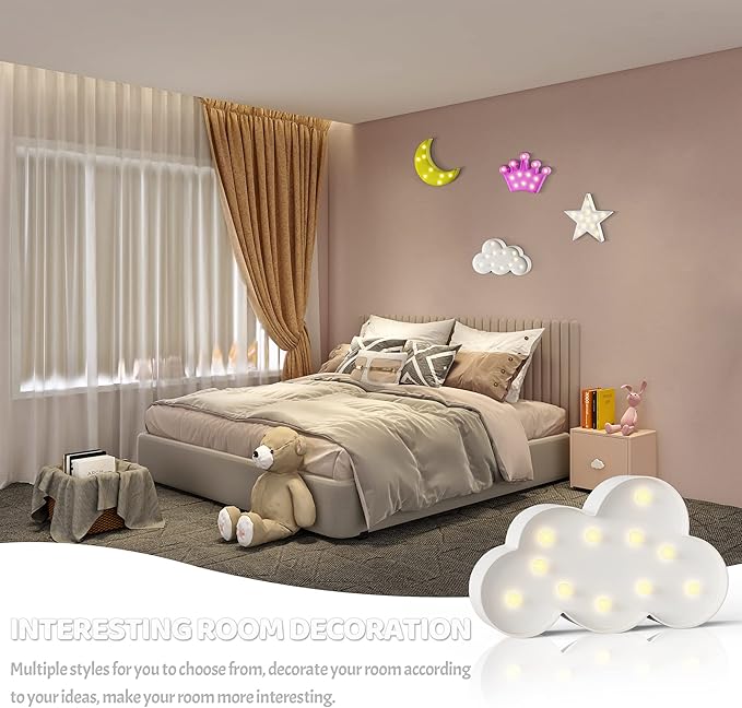 White Cloud Decor, Battery Powered Cloud Night Light for Kids, Kids Night Lights for Bedroom, Baby Night Light for Bedroom, Toddler Night Lights, Kids Room Decor for Bedroom - LeafyLoom