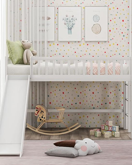Merax Twin Size Junior Wood Loft Bed with Slide Loft Bunk Bed for Girls Boys,No Box Spring Needed,White - LeafyLoom
