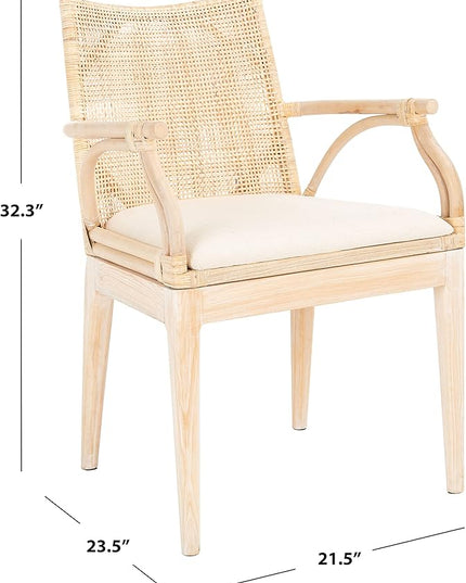 SAFAVIEH Home Collection Gianni Natural Wash/White Cushion Living Dining Room Bedroom Office Foyer Arm Chair SEA4011B - LeafyLoom