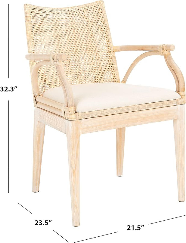 SAFAVIEH Home Collection Gianni Natural Wash/White Cushion Living Dining Room Bedroom Office Foyer Arm Chair SEA4011B - LeafyLoom