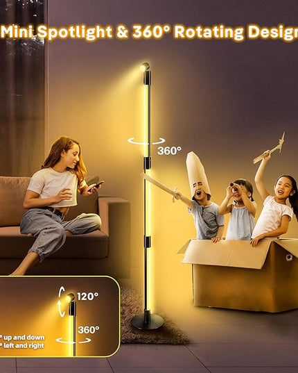 RGB+IC Floor Lamp, Smart LED Corner Lamp with Music Sync and 16 Million DIY Colors, App & Remote Control, 360° Rotating Standing Floor Lamp with Spotlight for Bedroom Living Room - LeafyLoom