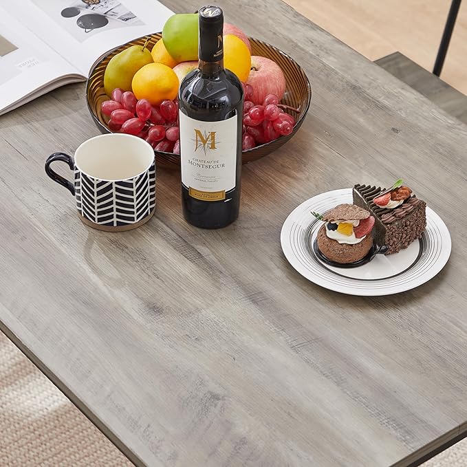 Dining Table Set for 4, 5-Piece Set Industrial Metal Wood 43.3" Kitchen Dining Table with 4 Dining Chairs, Indoor Modern Furniture Set for Dining Room, Dinette, Breakfast Nook, Grey - LeafyLoom