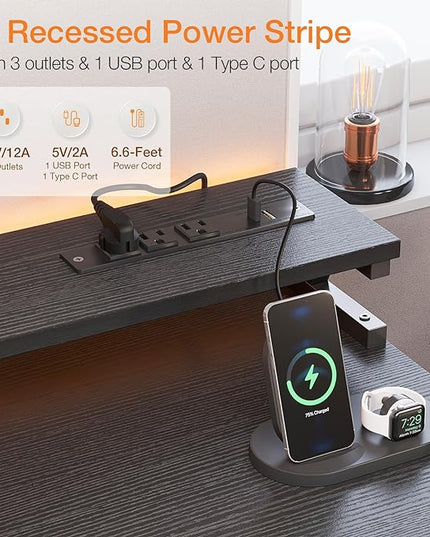 ODK Computer Desk with Drawers & Power Outlet, 55 Inch Office Desk with Keyboard Tray & Storage Shelves & PC Stand, Office Table Work Desk with Monitor Stand, Black - LeafyLoom