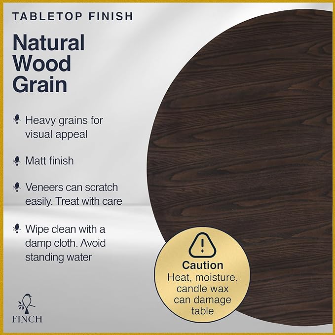 Finch Alfred Round Solid Wood Rustic Dining Table for Farmhouse Kitchen Room Decor, Wooden Trestle Pedestal Base, 46.5" Wide Circular Tabletop, Distressed Dark Brown - LeafyLoom