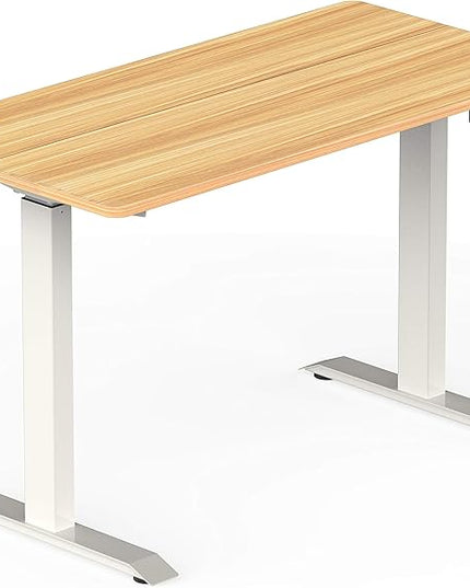 SHW Electric Height Adjustable Standing Desk with Hanging Hooks and Cable Management, 48 x 24 Inches, Oak - LeafyLoom