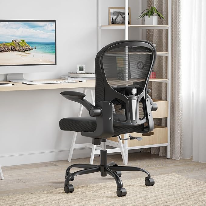 Home Office Chair with Lumbar Support, Ergonomic Design Desk Chair,Recline Feature,Height Adjustable,Space Saving,Black - LeafyLoom