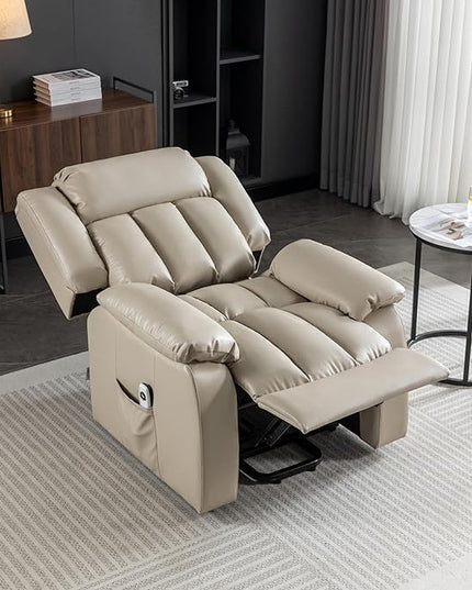 Lift Chair Electric Power for Elderly, Swivel Glider, Upholstered Living Room Reclining Sofa with Lumbar Support, Beige-v96 - LeafyLoom