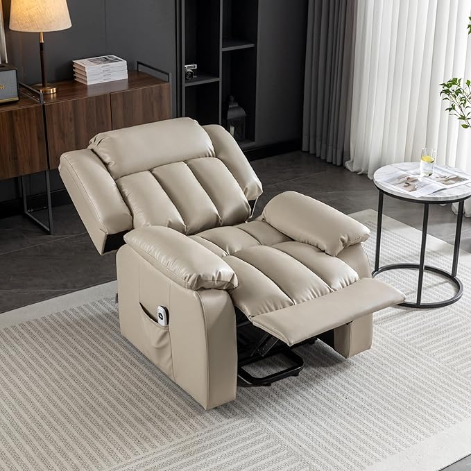 Lift Chair Electric Power for Elderly, Swivel Glider, Upholstered Living Room Reclining Sofa with Lumbar Support, Beige-v96 - LeafyLoom