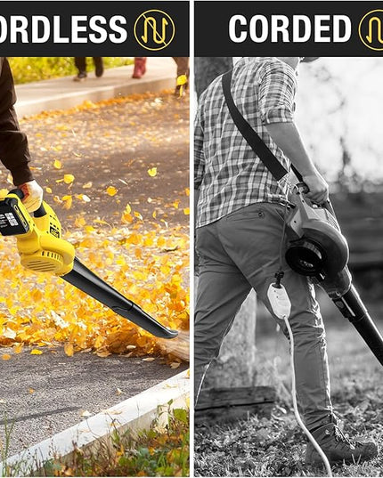 Leaf Blower, Lightweight Cordless Leaf Blower with 2 Battery & Charger for Patio, Electric 20V Battery Powered Leaf Blower for Leaf/Snow/Dust Blowing - LeafyLoom